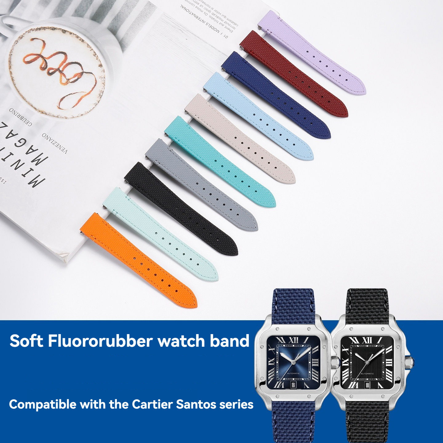 19 21mm Fluororubber Watch Ban - Cartier Watch Santos review and price